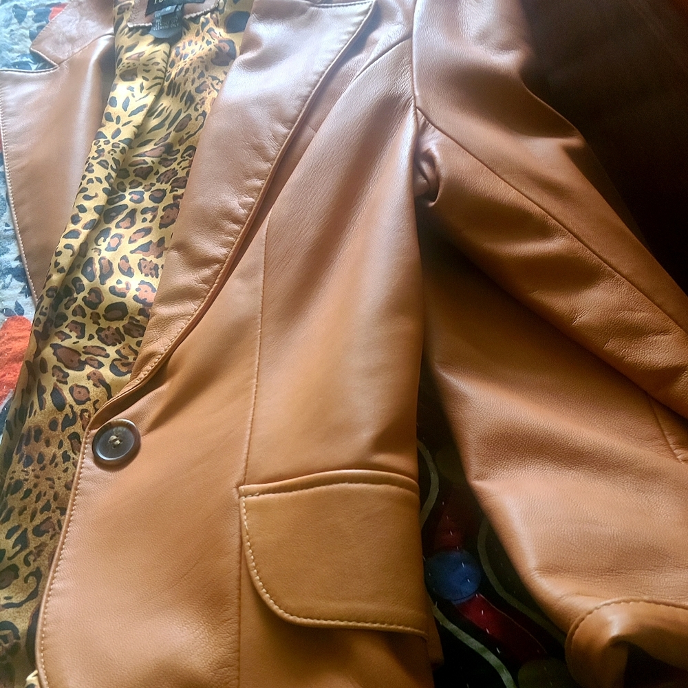 "ISABEL" ITALIAN LEATHER BLAZER LEOPARD LINING